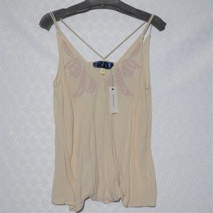 NWT Blue Rain/Francescas Embroidered Beige Tank Size XS